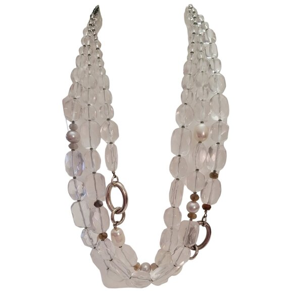 Silpada Sterling Silver Glass, Quartz Multi Strand Necklace 20" Long, E886 - Picture 5 of 9